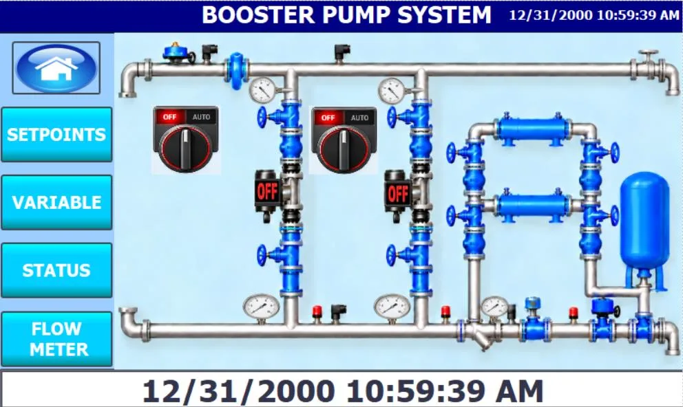 Pump control HMI screen: Booster pump system overview