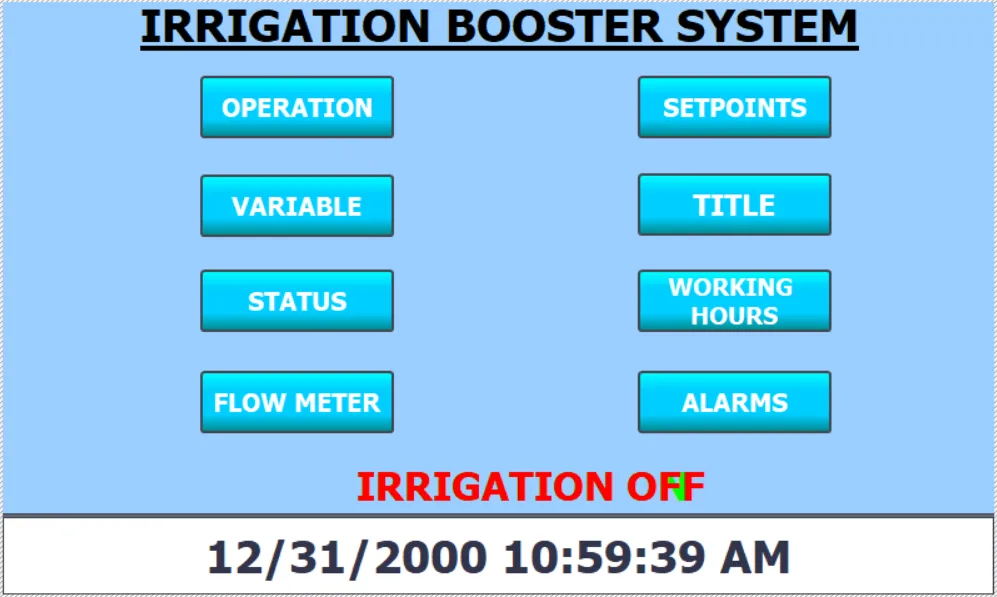 Pump control HMI screen: Main menu