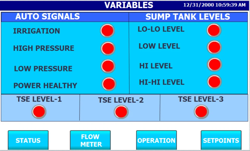 Pump control HMI screen: Variables and alarms